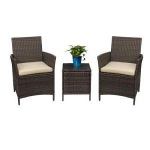 Devoko Patio Porch Furniture Sets 3 Pieces PE Rattan Wicker Chairs