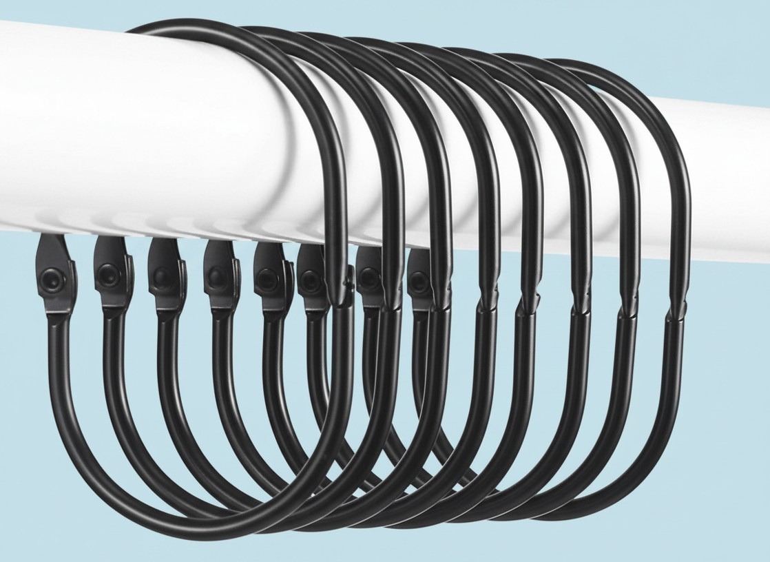 Goowin Shower Curtain Hooks, Oval Snap (Black)